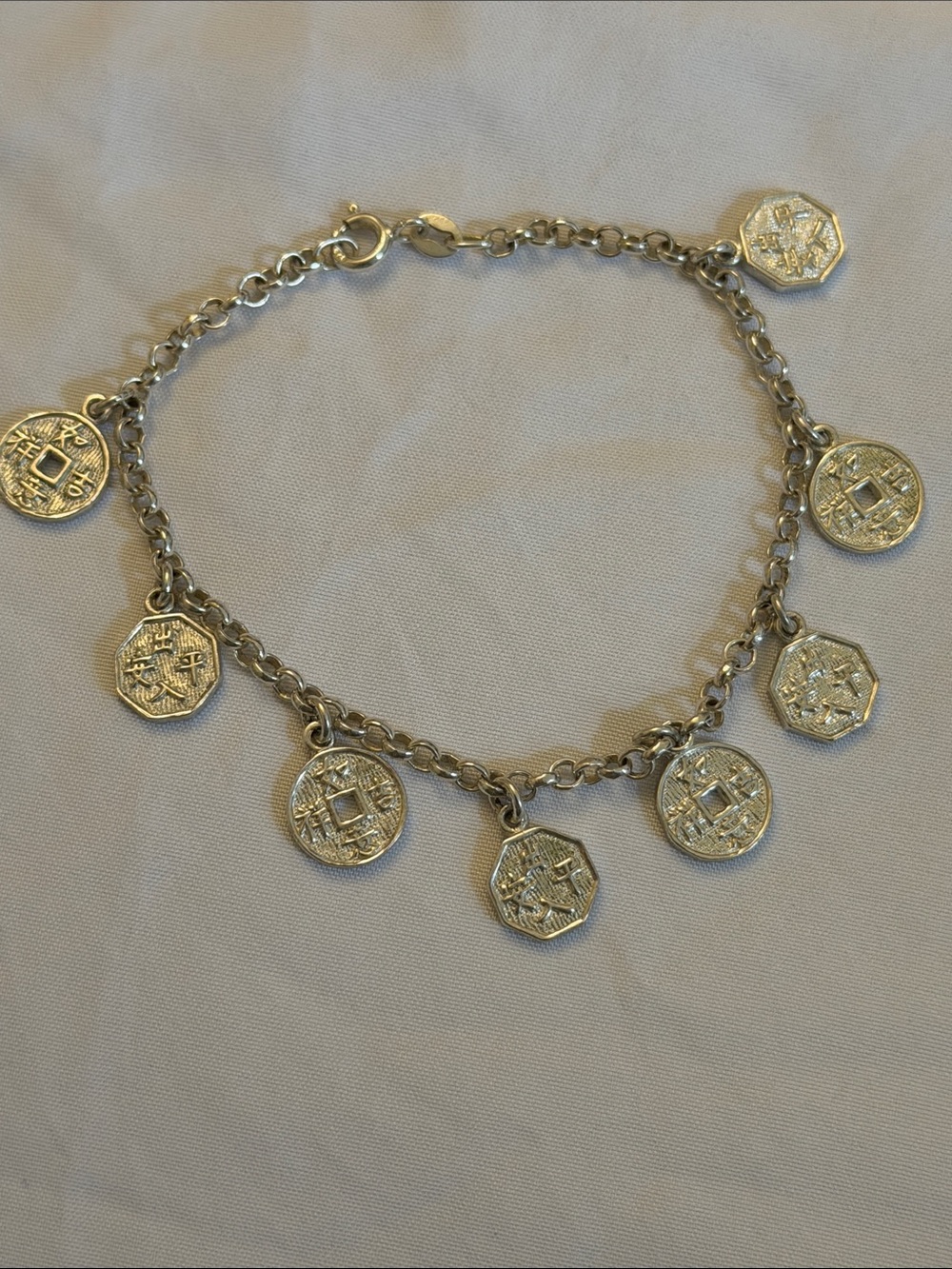 Silver Feng Shui Coin Charm Bracelet